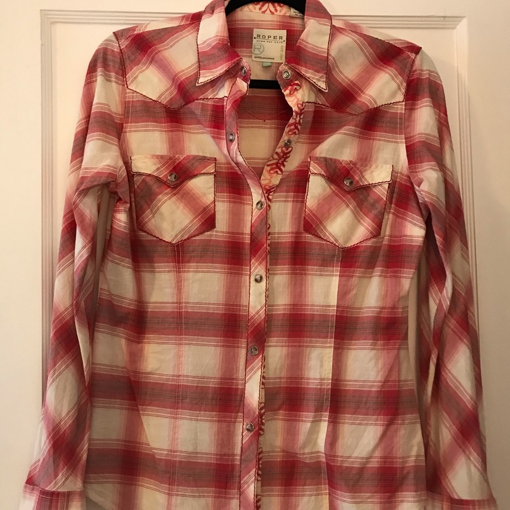 Roper Women’s Sz Small Red Ombré Plaid Shirt